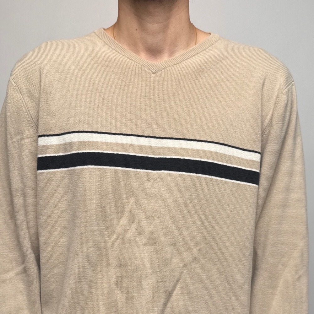 Vtg High Sierra Mens XL Tan Cotton V-Neck Striped Sweater Made in Australia - Picture 5 of 8
